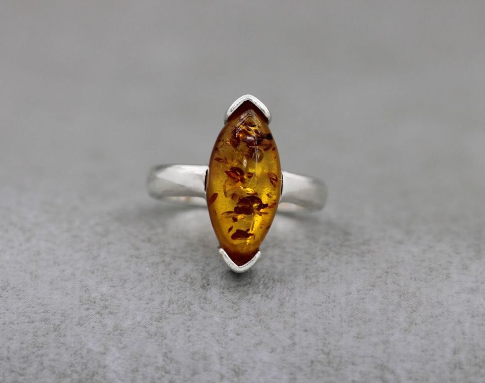 Sterling silver & amber ring
