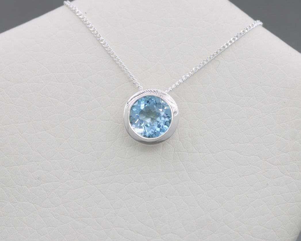 Bold sterling silver & blue topaz solitaire necklace