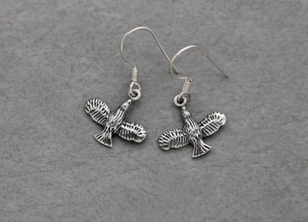 Small sterling silver textured & oxidised bird earrings