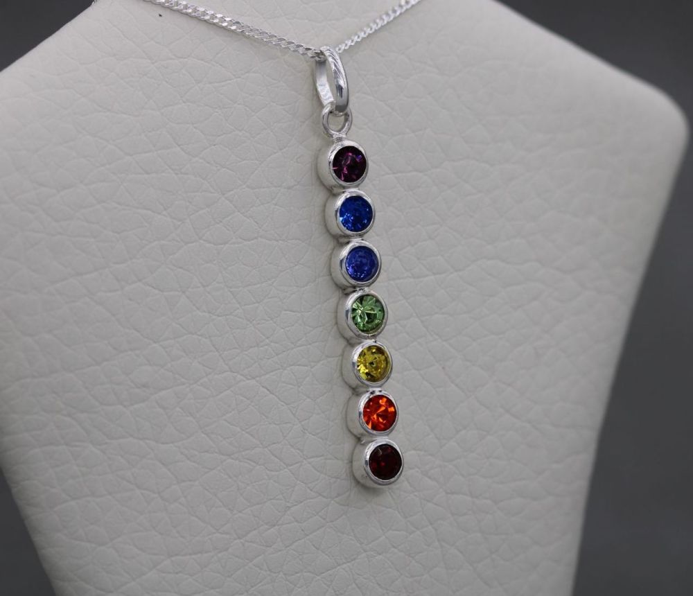 NEW Sterling silver rainbow stone necklace (18" chain)