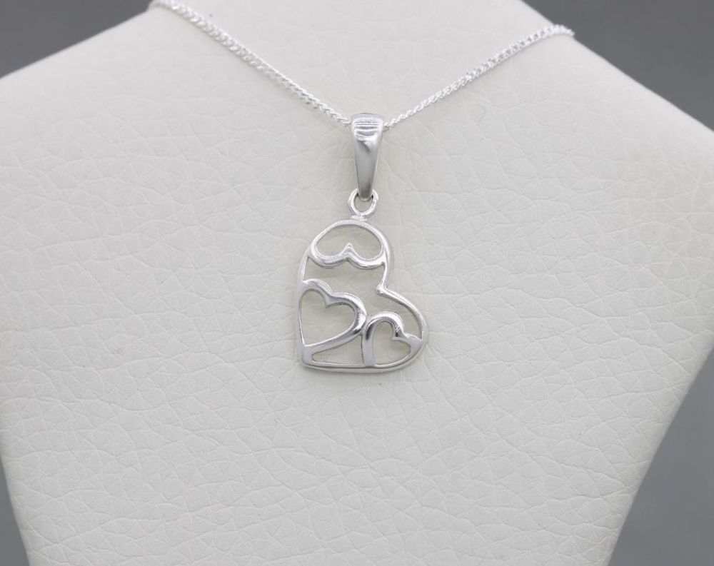 Small sterling silver hearts necklace