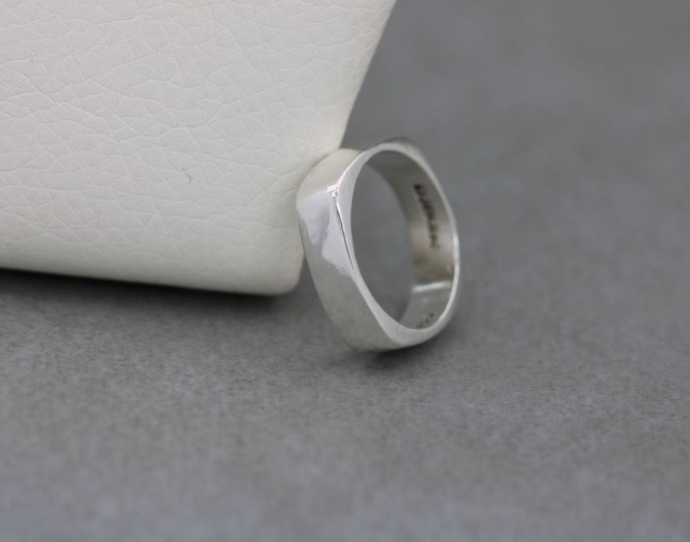 Quirky solid Mexico sterling silver squared ring