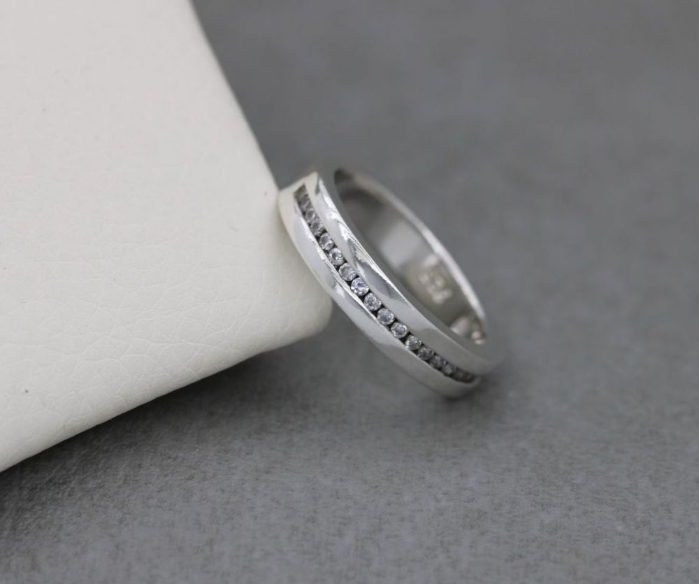 Bold sterling silver & clear stone half eternity ring