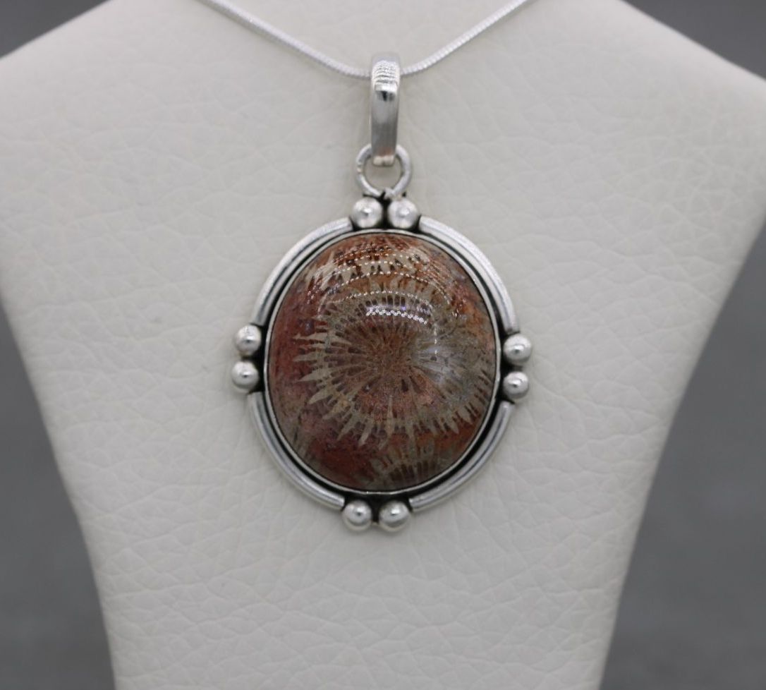 Sterling silver & fossilised coral necklace