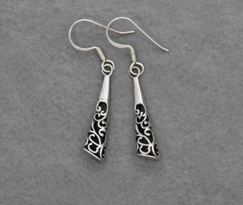Fancy sterling silver dropper earrings