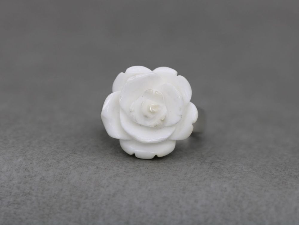 Sterling silver & white rose ring