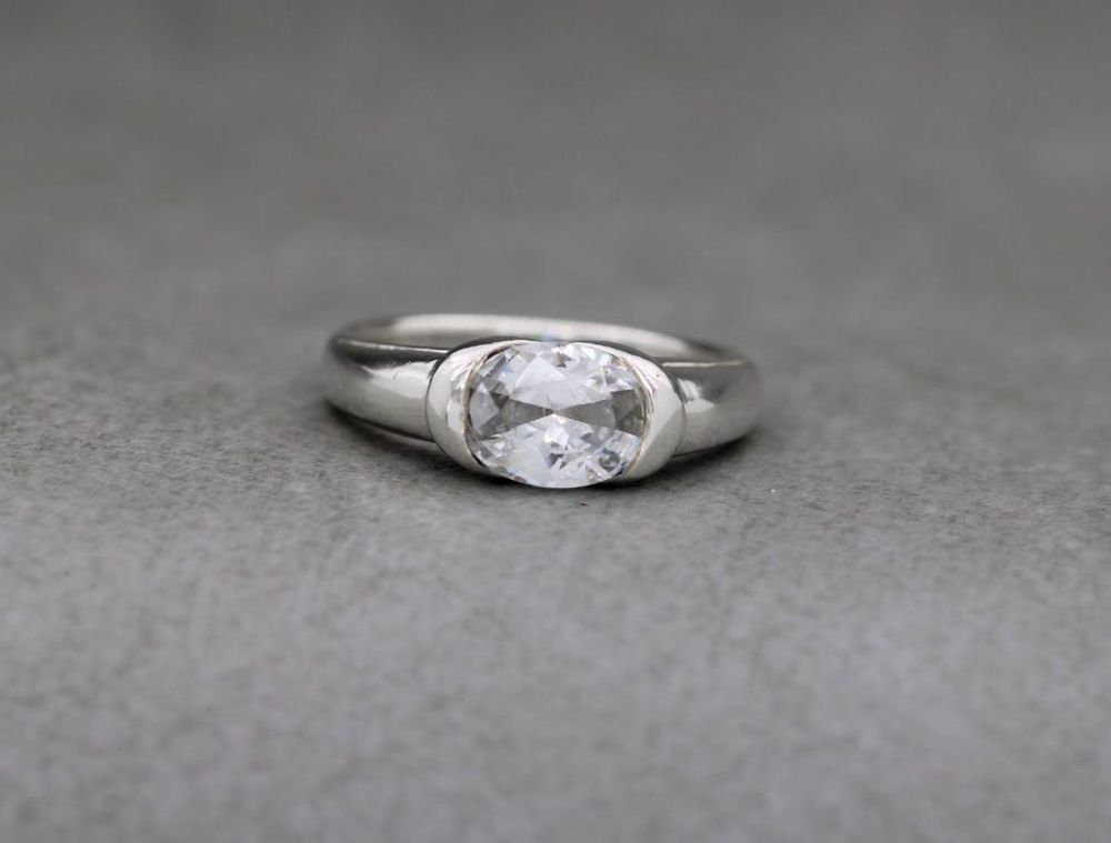 Bold sterling silver & faceted oval solitaire ring