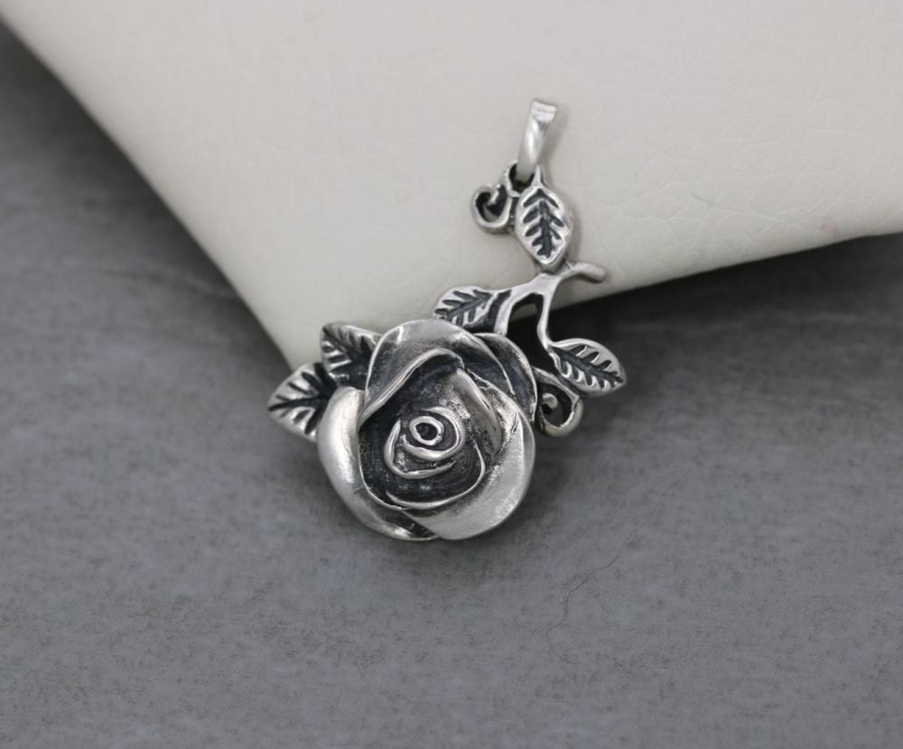 Sterling silver three-dimensional rose pendant