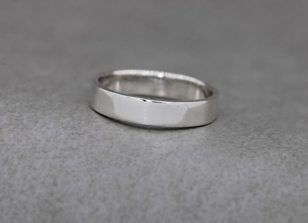 Sterling silver rectangular profile wedding band ring