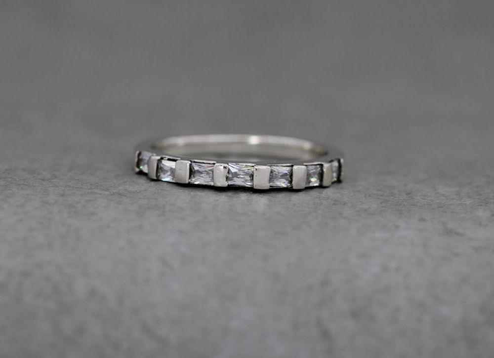 Sterling silver ring with clear rectangular stones