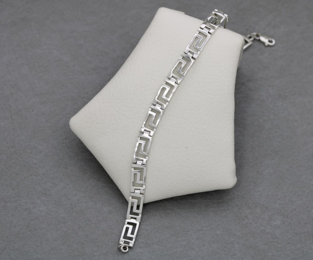 Sterling silver Greek key panel bracelet