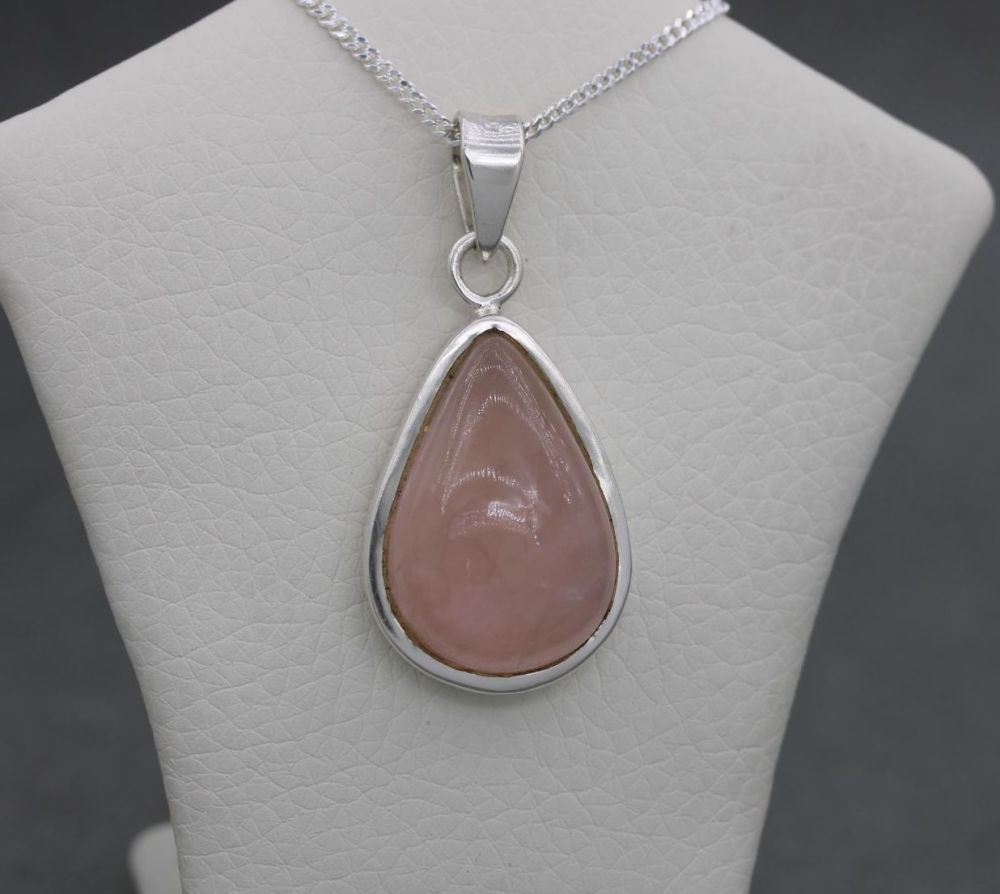 Sterling silver & rose quartz teardrop necklace