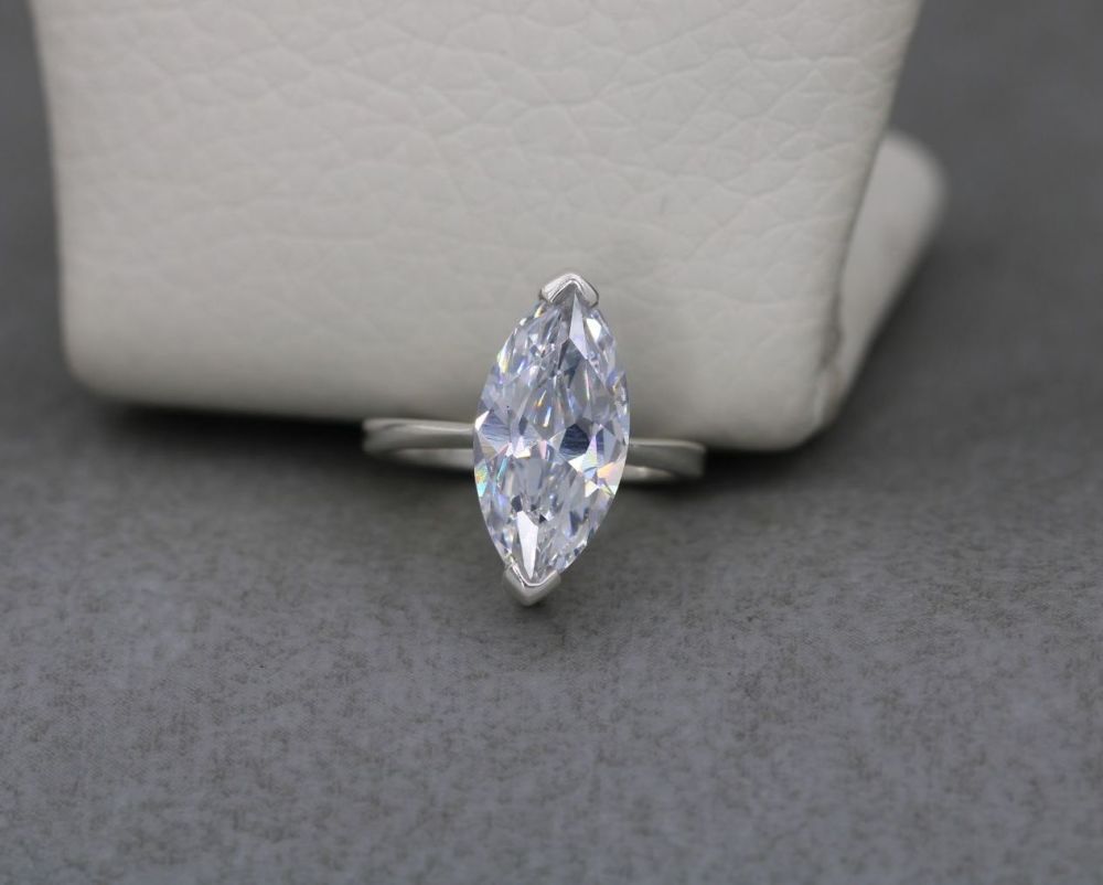 Sterling silver & faceted marquise stone solitaire ring