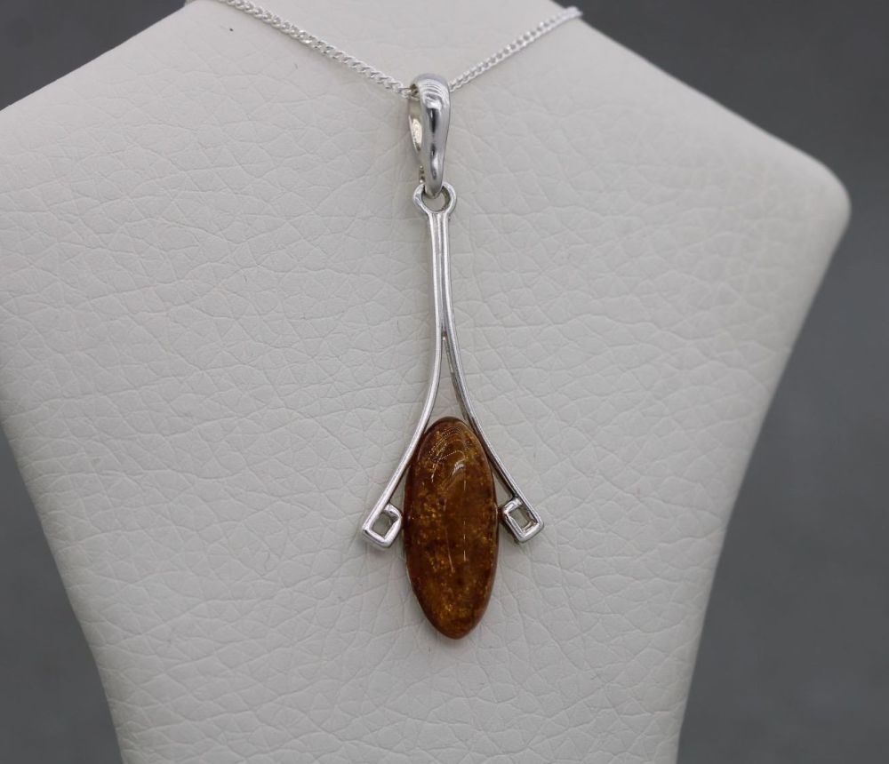 NEW Sterling silver & pressed amber necklace