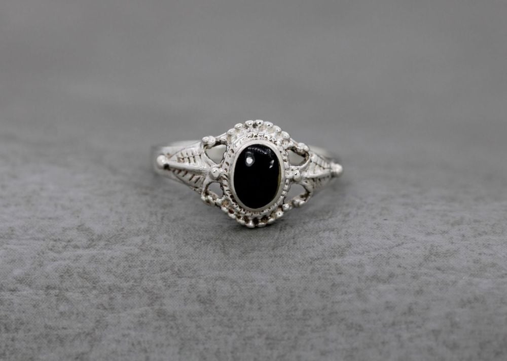 Fancy sterling silver & black onyx ring