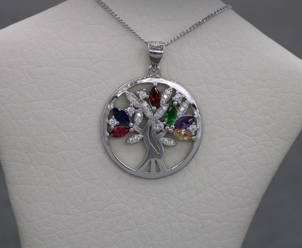 NEW Sterling silver & multi-colour stone tree of life necklace