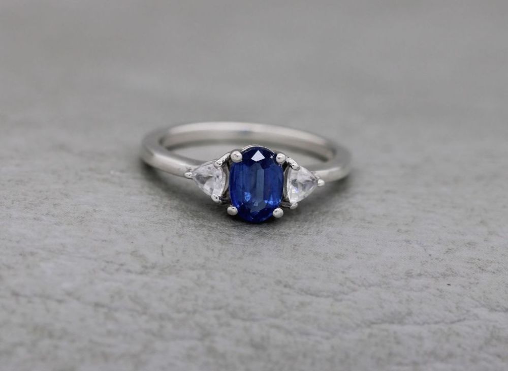 Sterling silver ring with blue & clear stones