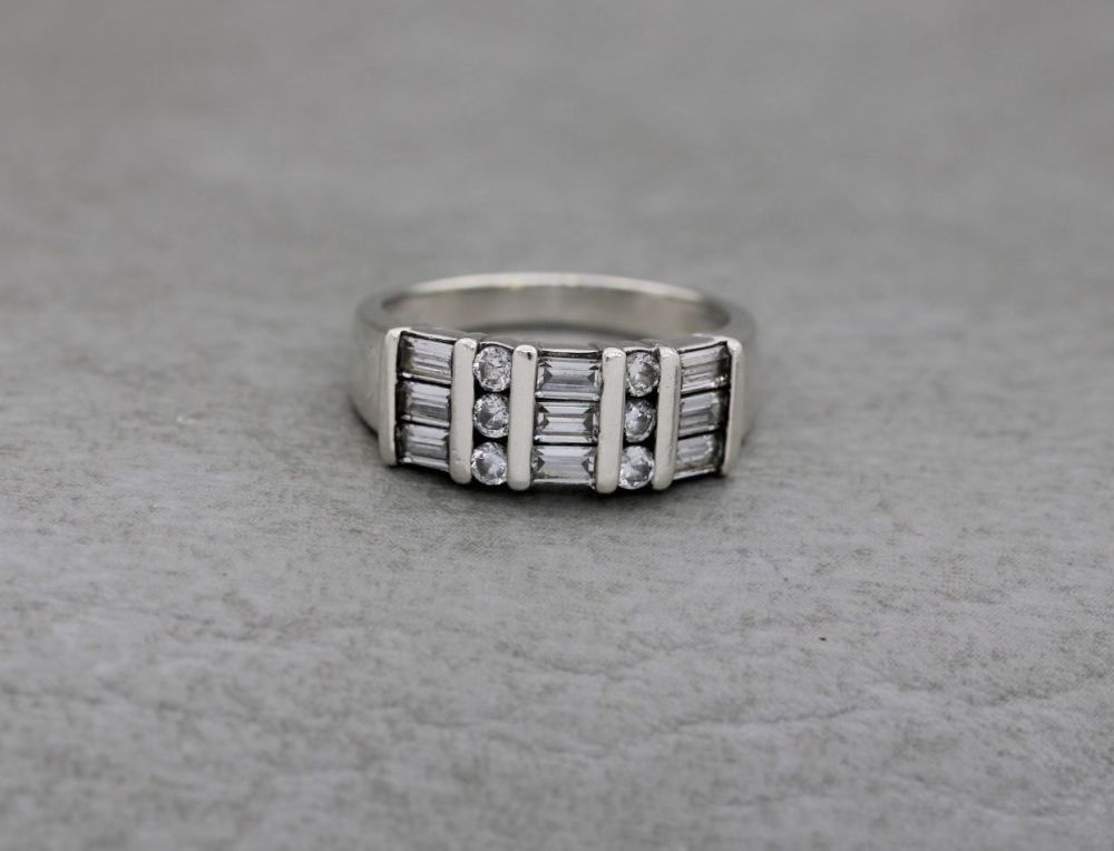 Sterling silver ring with multi-cut clear stones