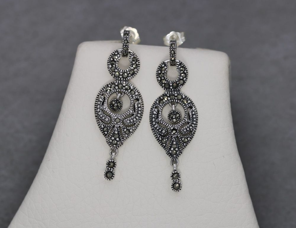 Sterling silver & marcasite dropper earrings
