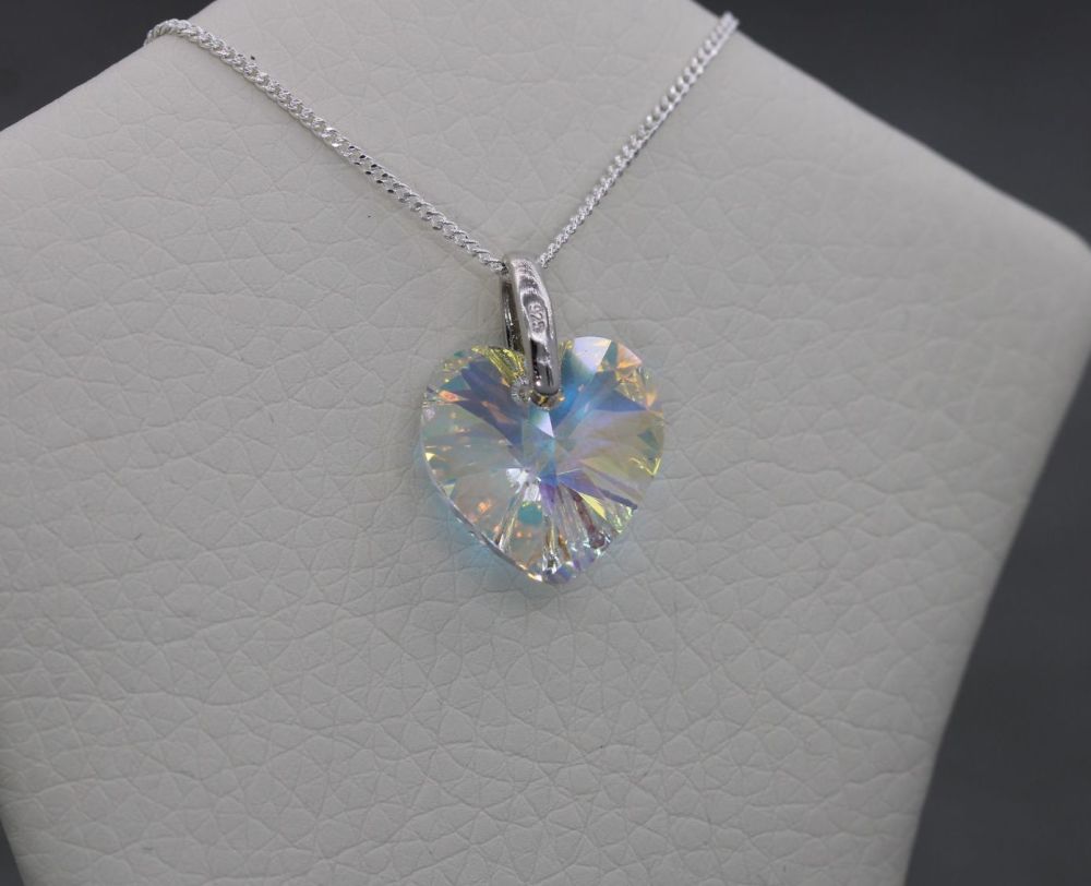 Sterling silver & aurora borealis heart necklace