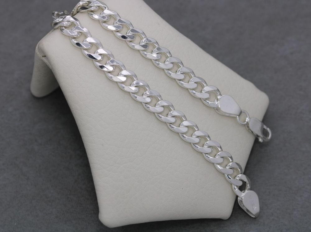 NEW Sterling silver bevelled edge curb chain bracelet (8.5”, 7.5mm) (x2)