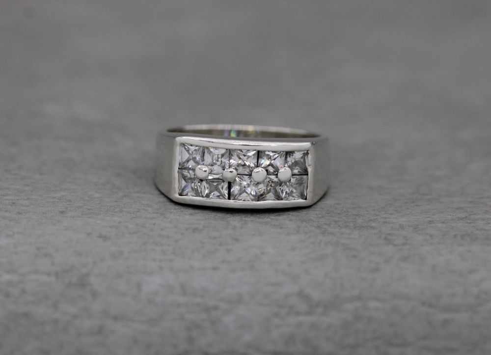 Sterling silver ring with clear square stones