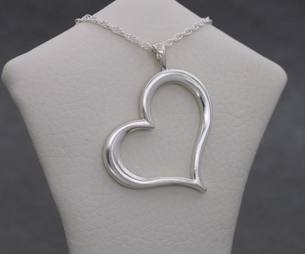 Bold sterling silver heart necklace