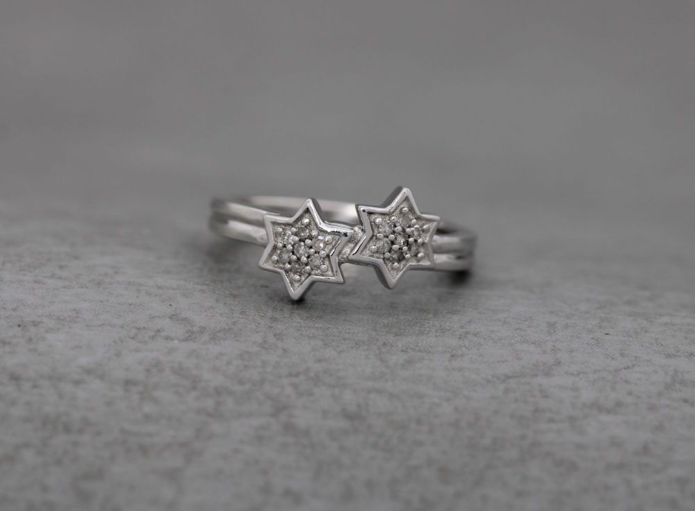 Sterling silver stars ring with clear stones