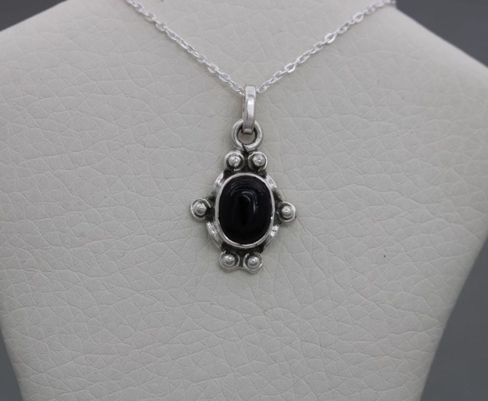 Sterling silver & black onyx Bali style necklace