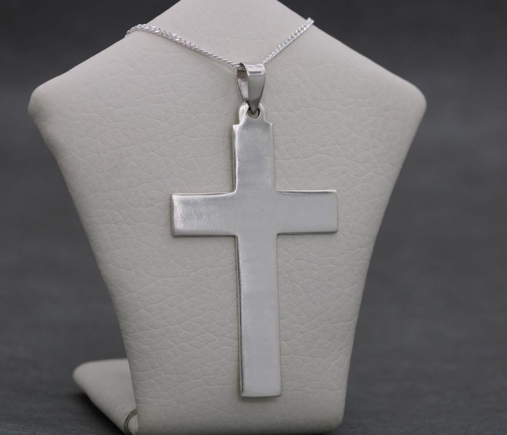 Large sterling silver cross necklace