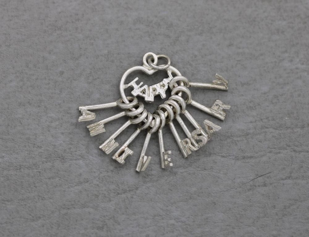 Vintage silver 'Happy Anniversary' keys charm