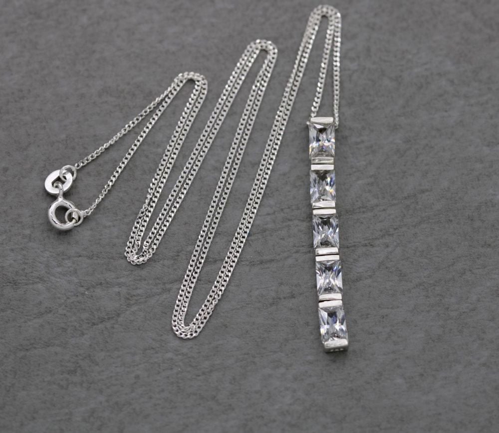 Sterling silver & clear rectangular stone articulated necklace