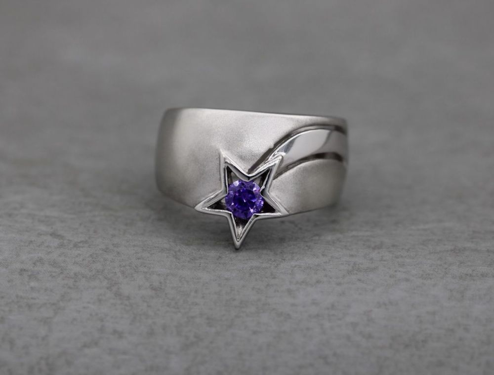 Sterling silver & purple stone shooting star ring