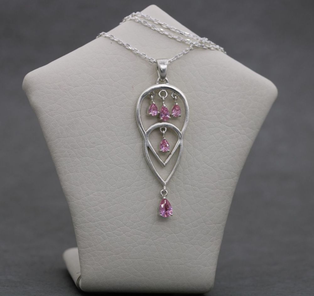 Fancy sterling silver & pink stone necklace