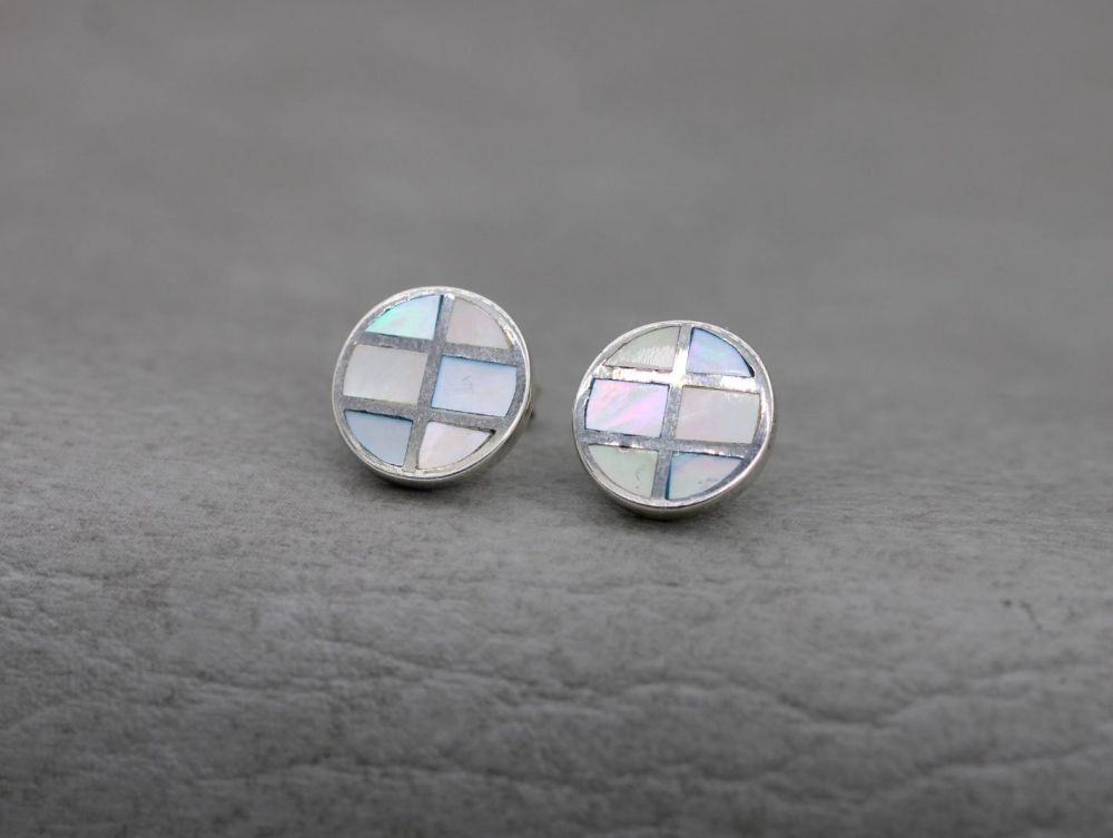 Sterling silver & mother of pearl button stud earrings