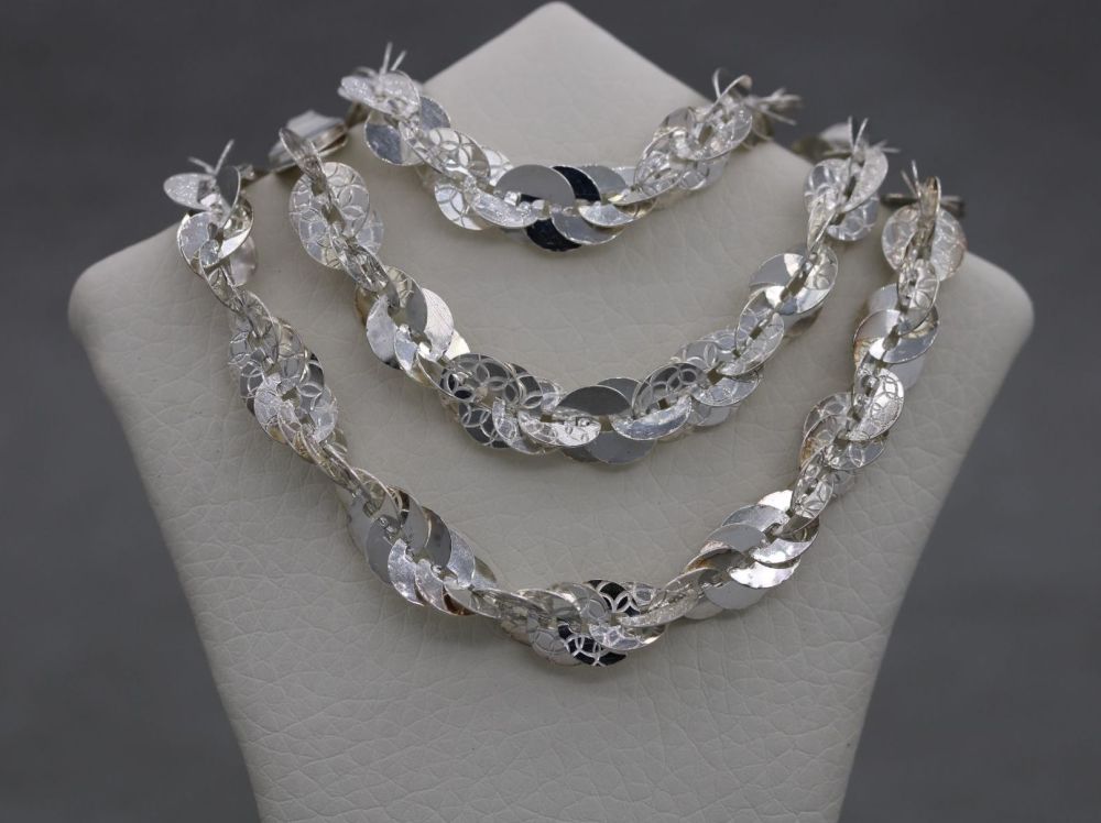 Italian sterling silver textured sequin chain necklace