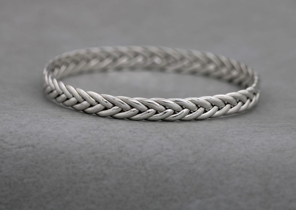 Woven sterling silver bangle