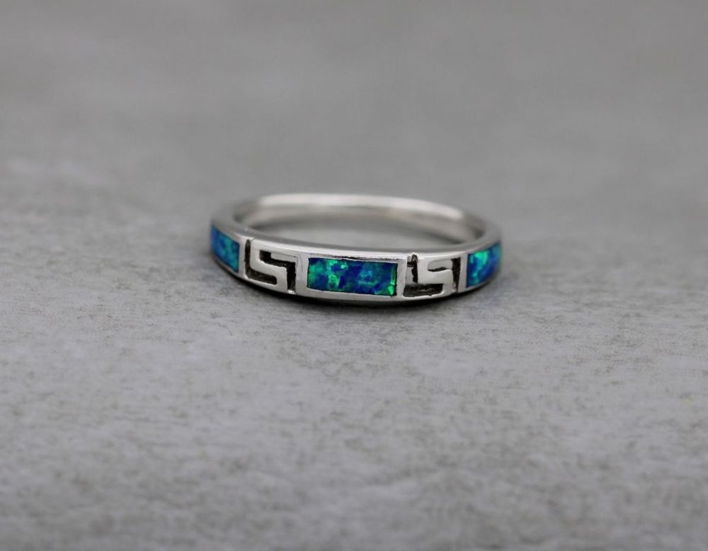 Sterling silver & imitation blue opal ring
