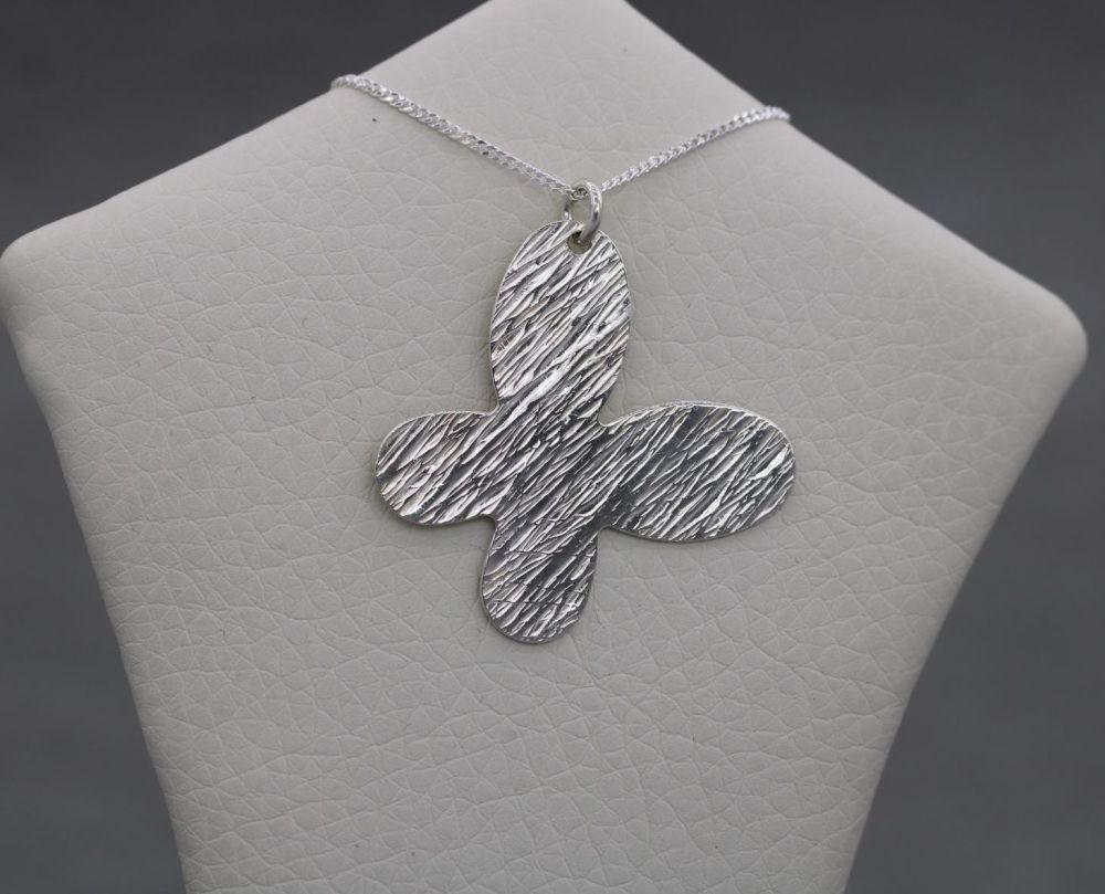 REFURBISHED Textured sterling silver butterfly necklace