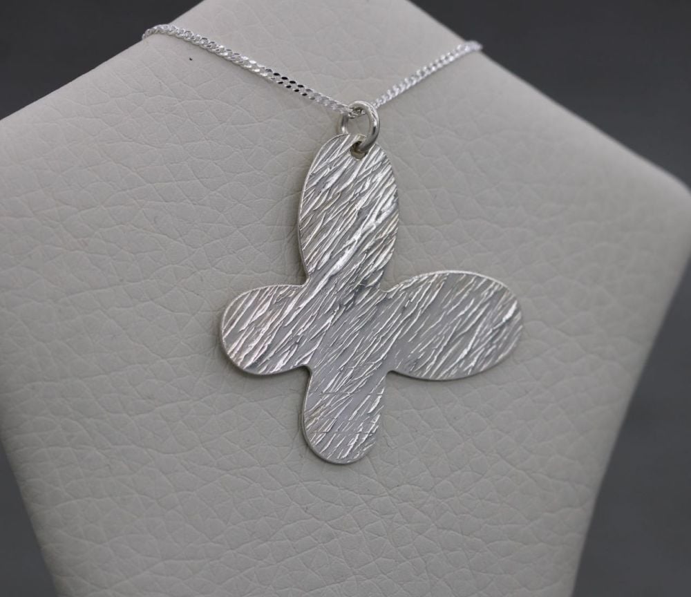 Handmade textured sterling silver butterfly necklace
