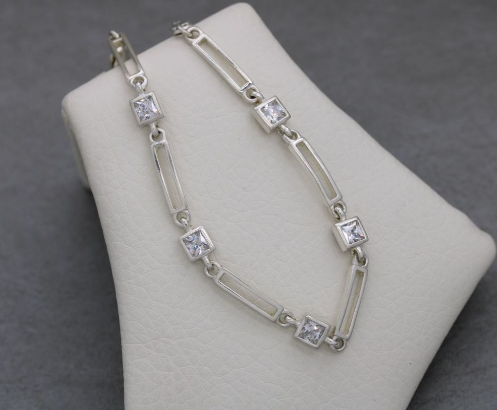 Sterling silver & clear square stone bracelet