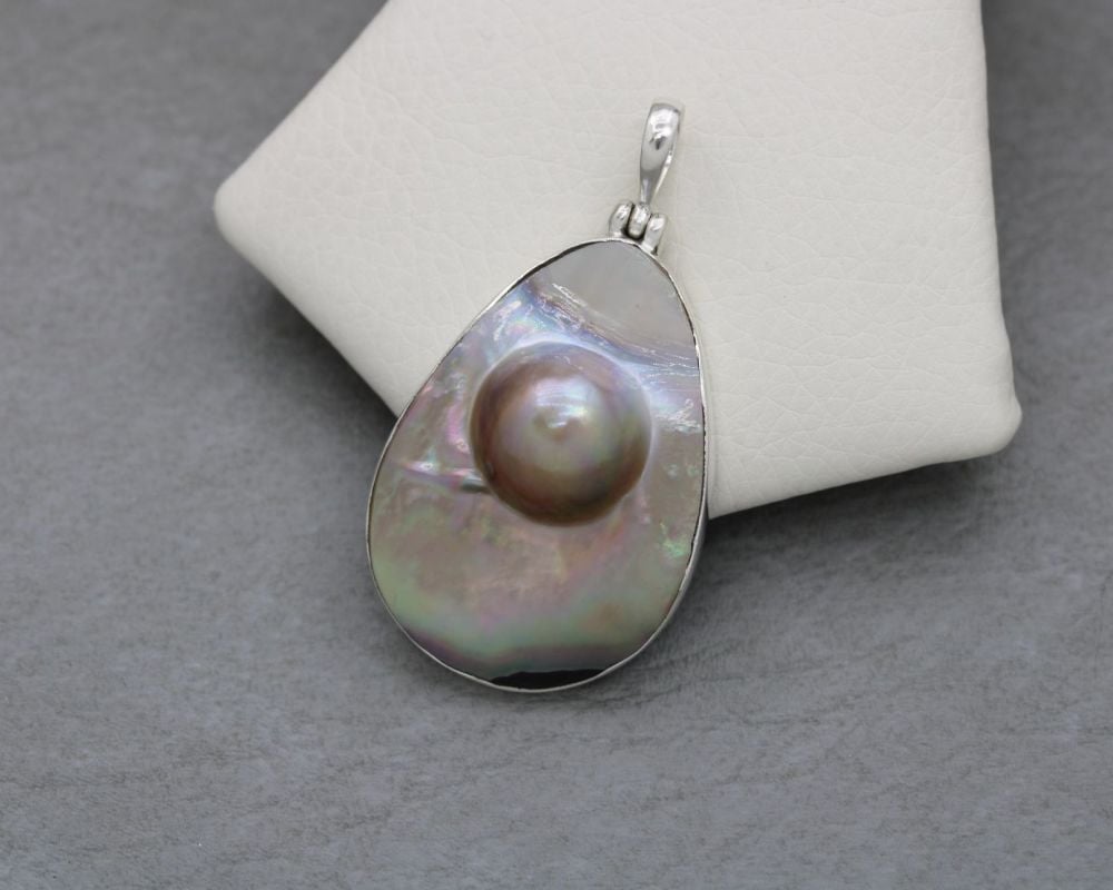 Large sterling silver & blister pearl pendant
