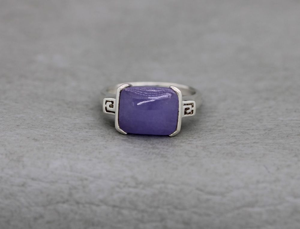 Sterling silver & purple nephrite ring with script detail