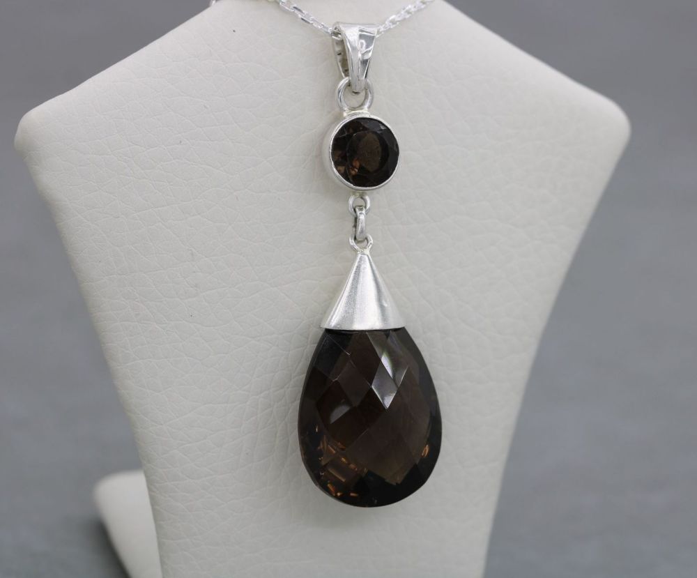 Sterling silver & smokey quartz dropper necklace