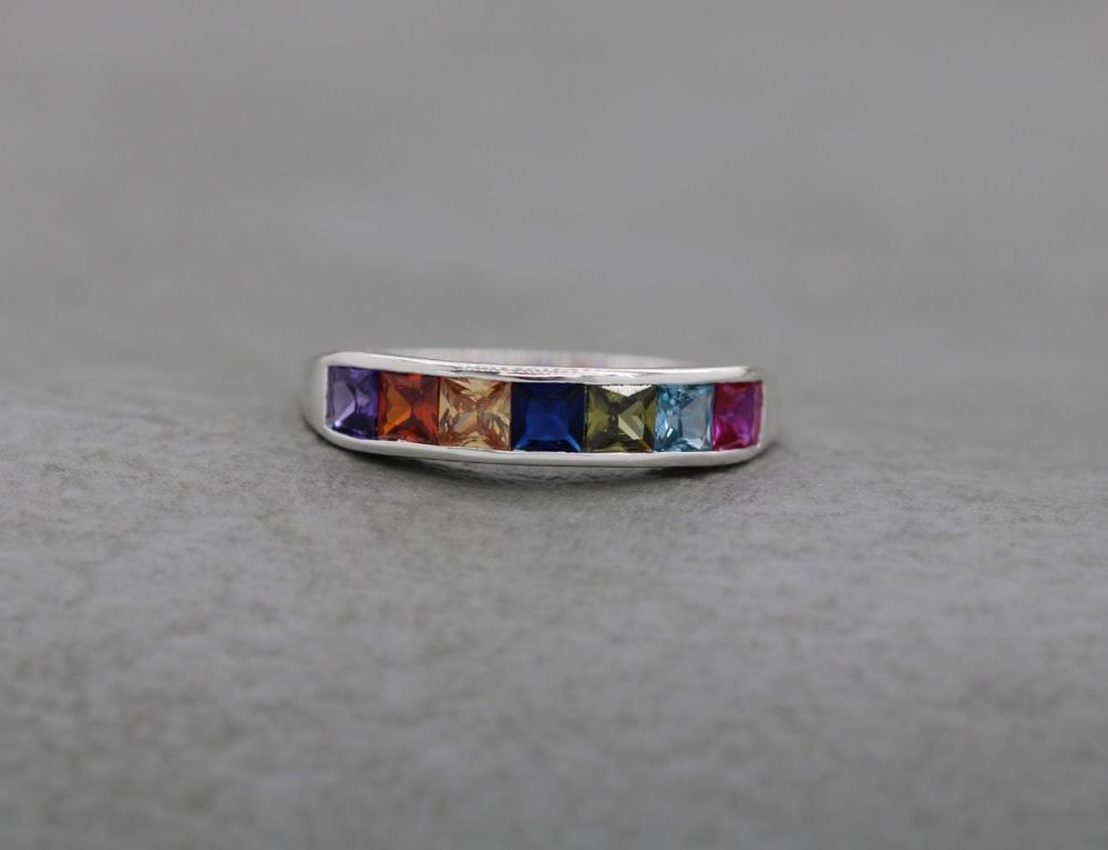 Sterling silver & rainbow stone ring