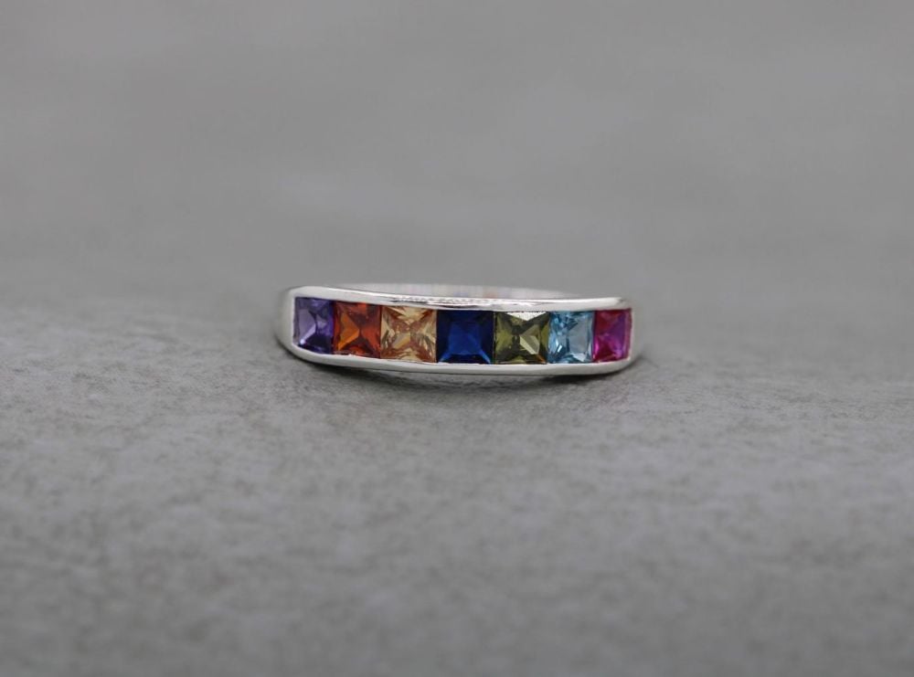 Sterling silver & rainbow stone ring (N 1/2)