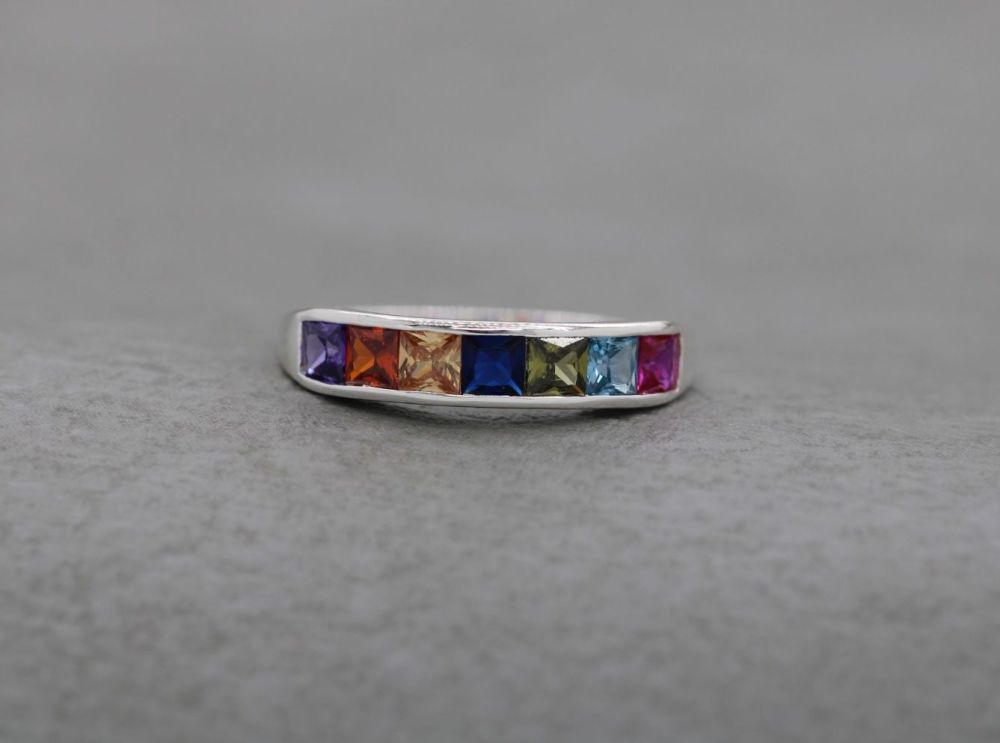Sterling silver & rainbow stone ring (J 1/2)