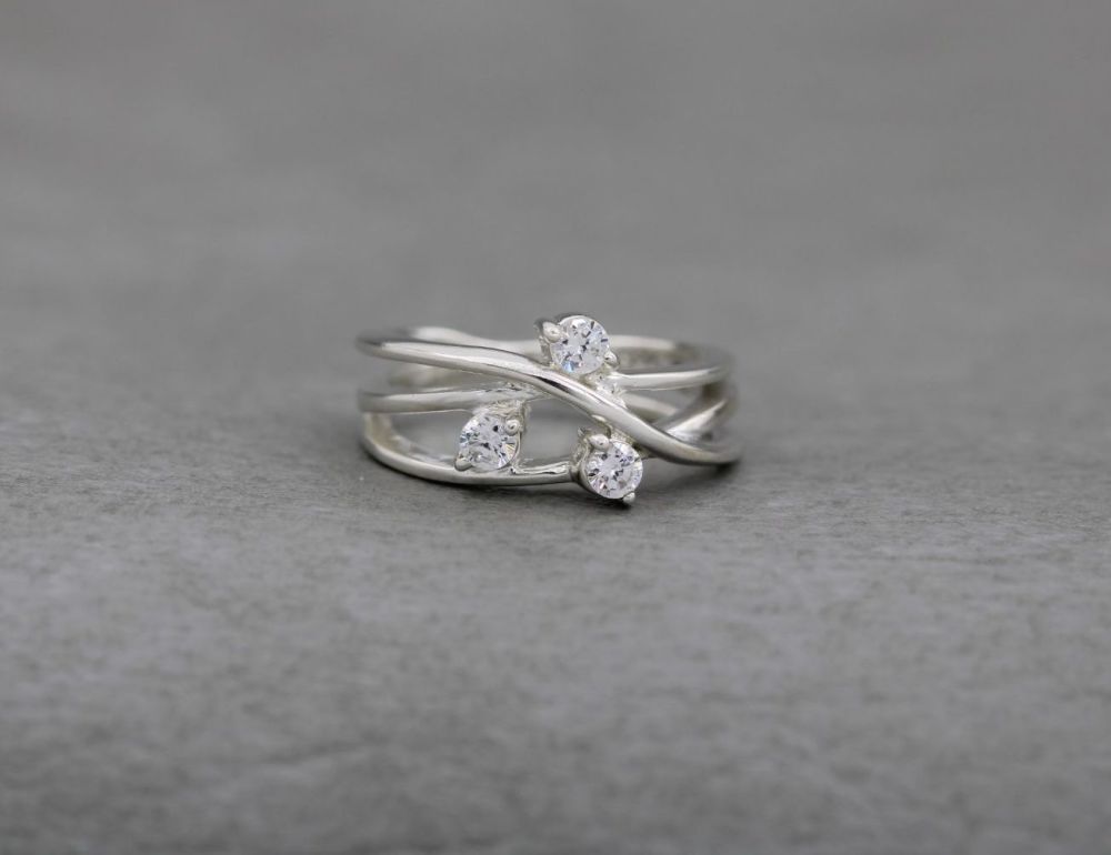 Sterling silver multi-band effect ring with clear stones