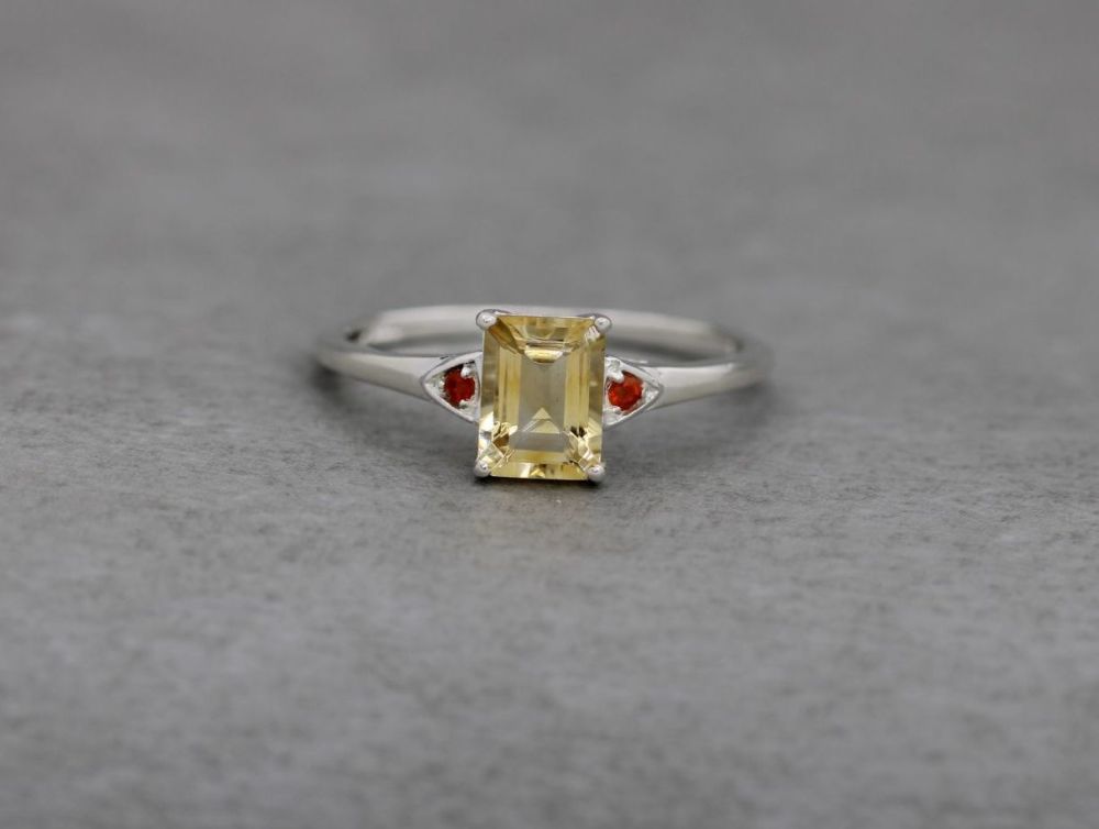 Sterling silver trilogy ring with yellow & orange stones