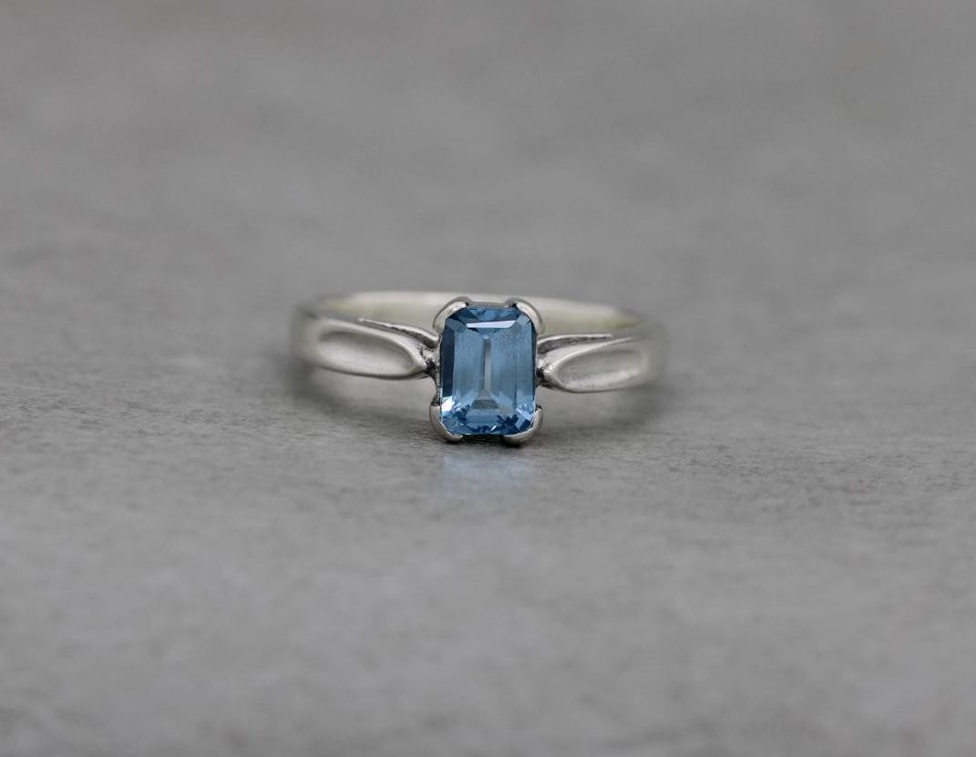 Cyprus sterling silver & rectangular blue topaz solitaire ring